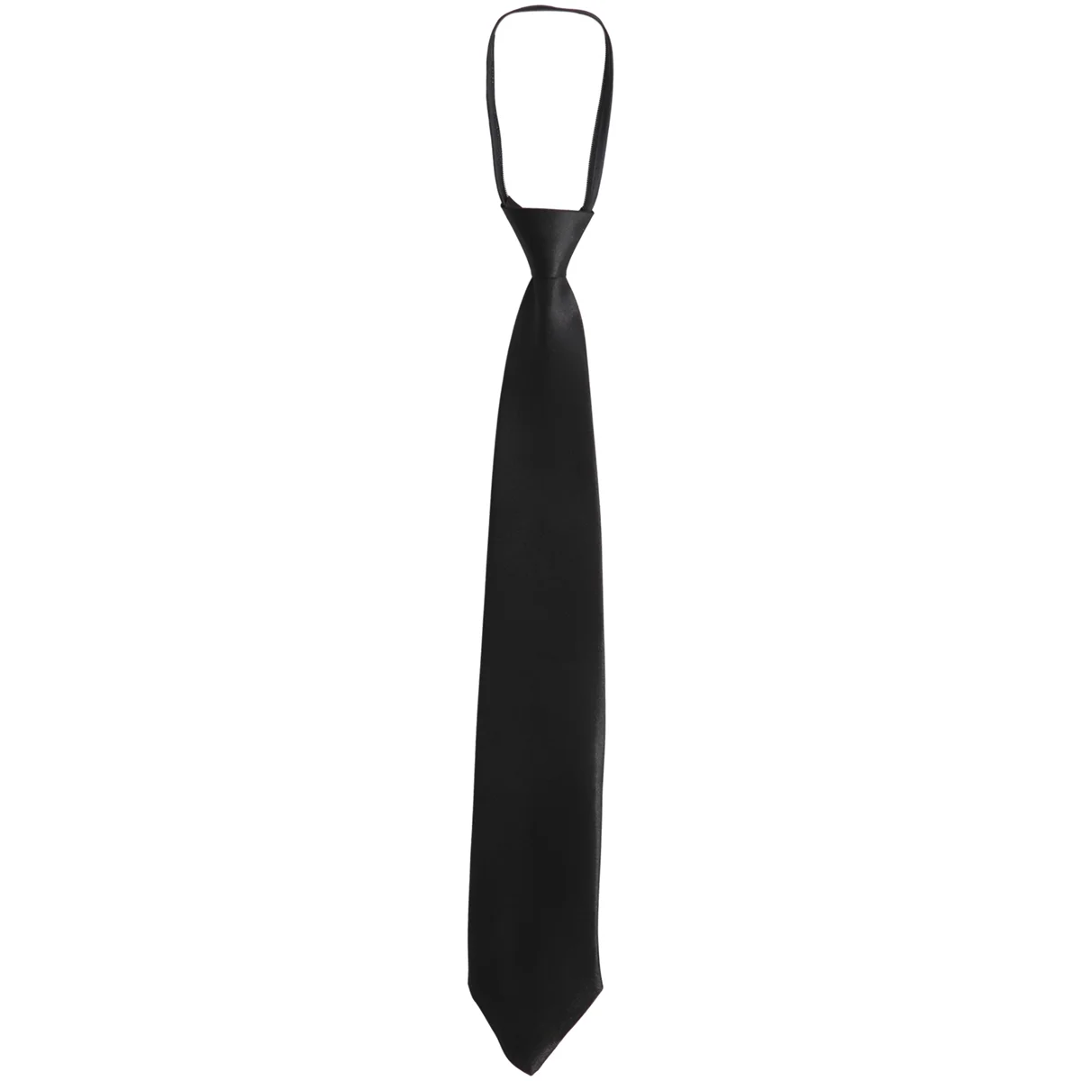 CYL-Men Solid Black Polyester Zip Up Necktie Smooth Zipper Tie