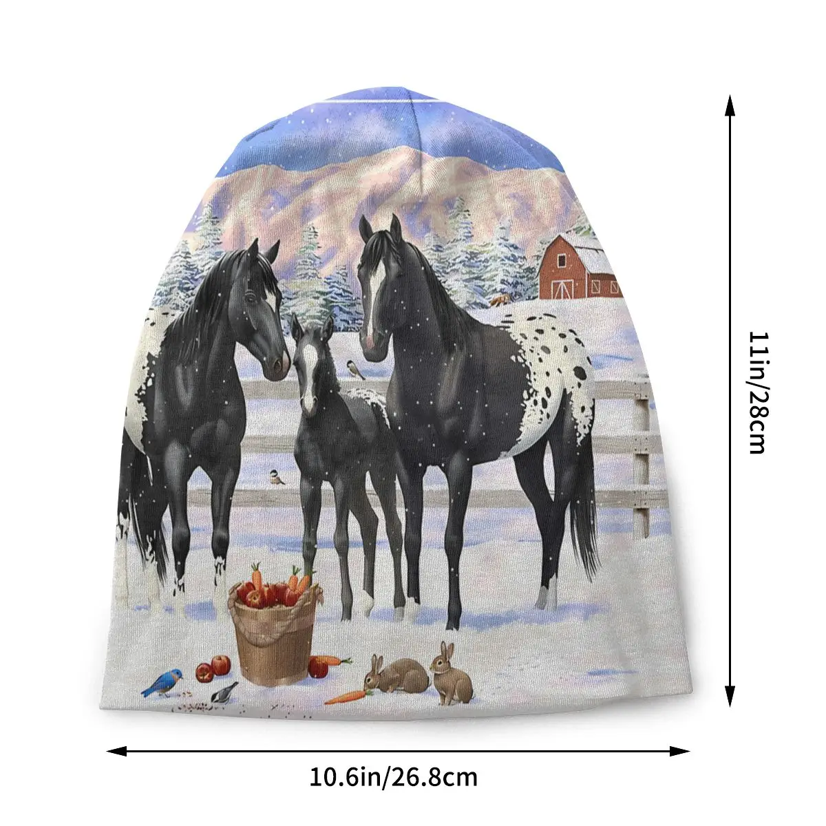 Black Appaloosa Horses In Snow Women's Beanies Printed Chemotherapy Pile Outdoor Turban Breathable