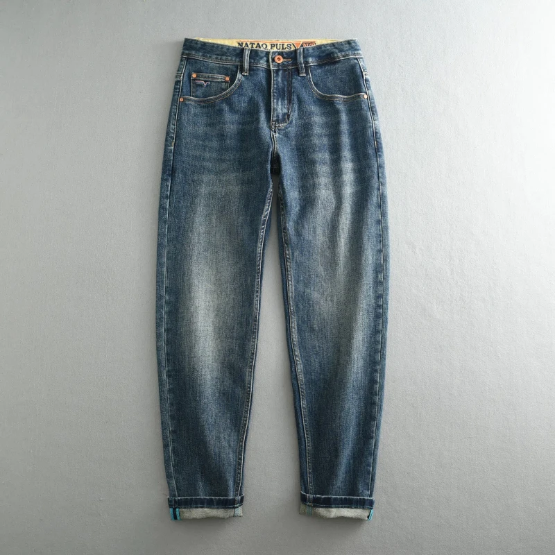 

High fashion vintage wash water tapered jeans for men personality loose straight leg boys fall pants trend brand