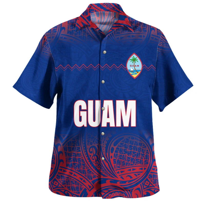 Vintage 3D Printing Guam Island National Flag Shirts Guam Coat Of Arm Graphic Short Shirts For Men Cool Fashion Clothing Clothes