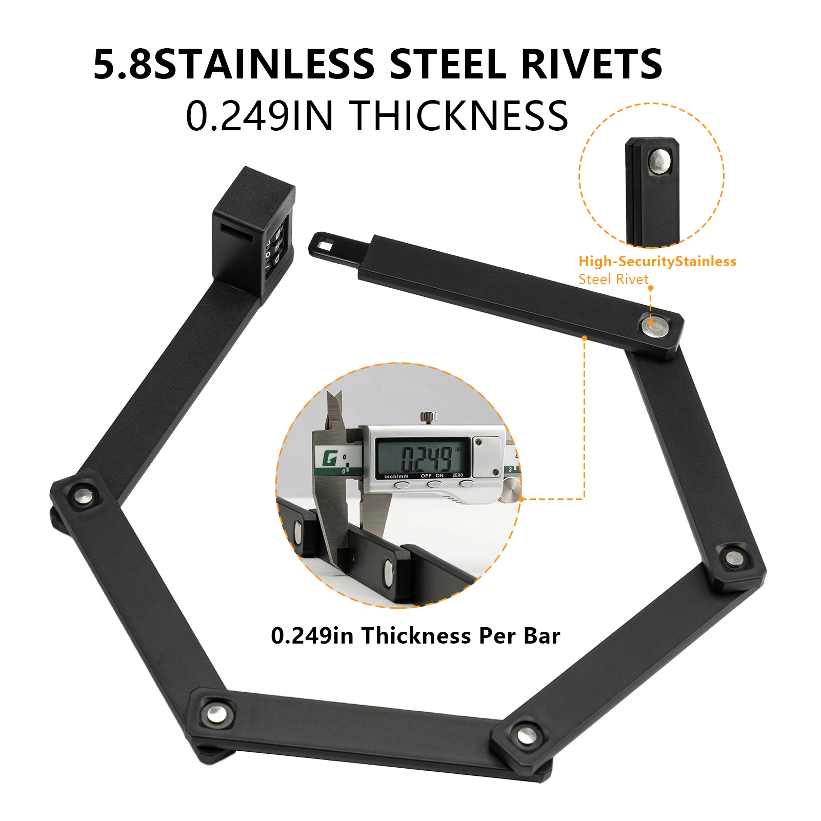 Zamek rowerowy OFFBONDAGE z kombinacją, bezpieczny, antykradzieżowy, składany zamek z kombinacją, wykonany z materiałów wysokiej jakości, wygodny zamek na motocykl, rower elektryczny.