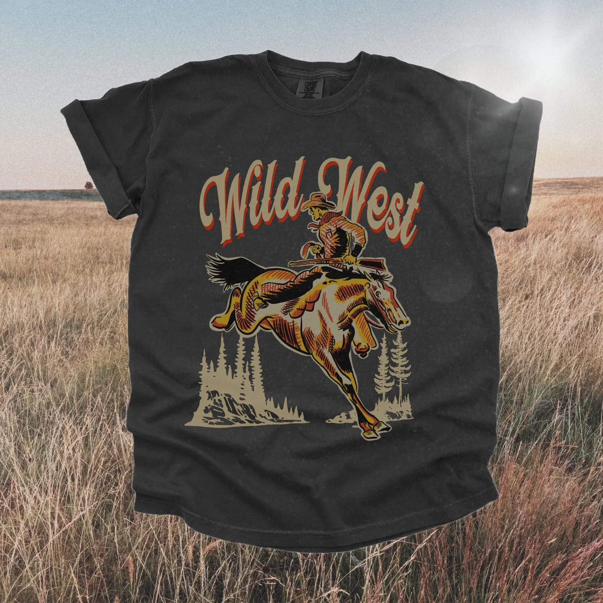 Vintage Wild West T Shirt Retro Desert 1950S Aesthetic Country Western Cowgirl Party Cowboy Rancher Farmcore Fashion