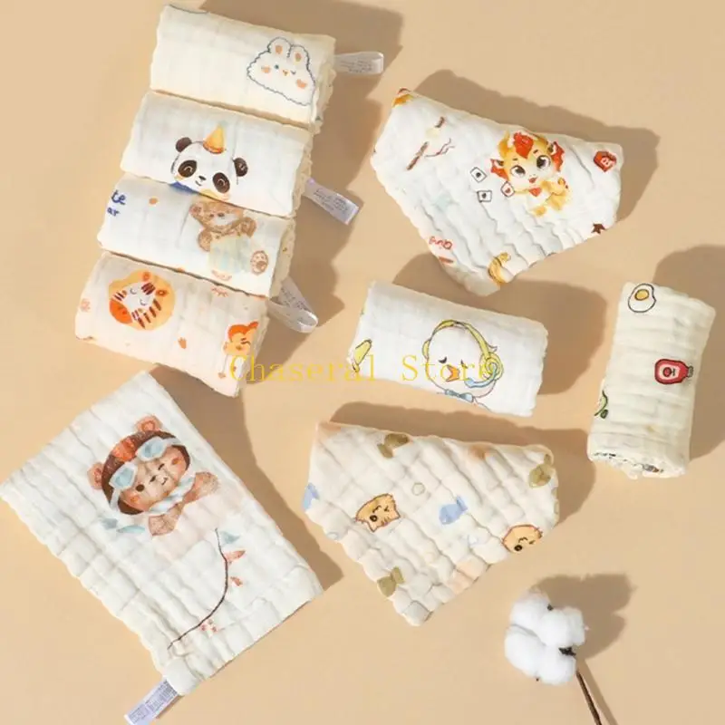 E7CE Gentle & Breathable Cotton Towel Handkerchief Wipes Baby Washcloth 6 Layers Baby Bibs Versatile Square Wipes for Bathing