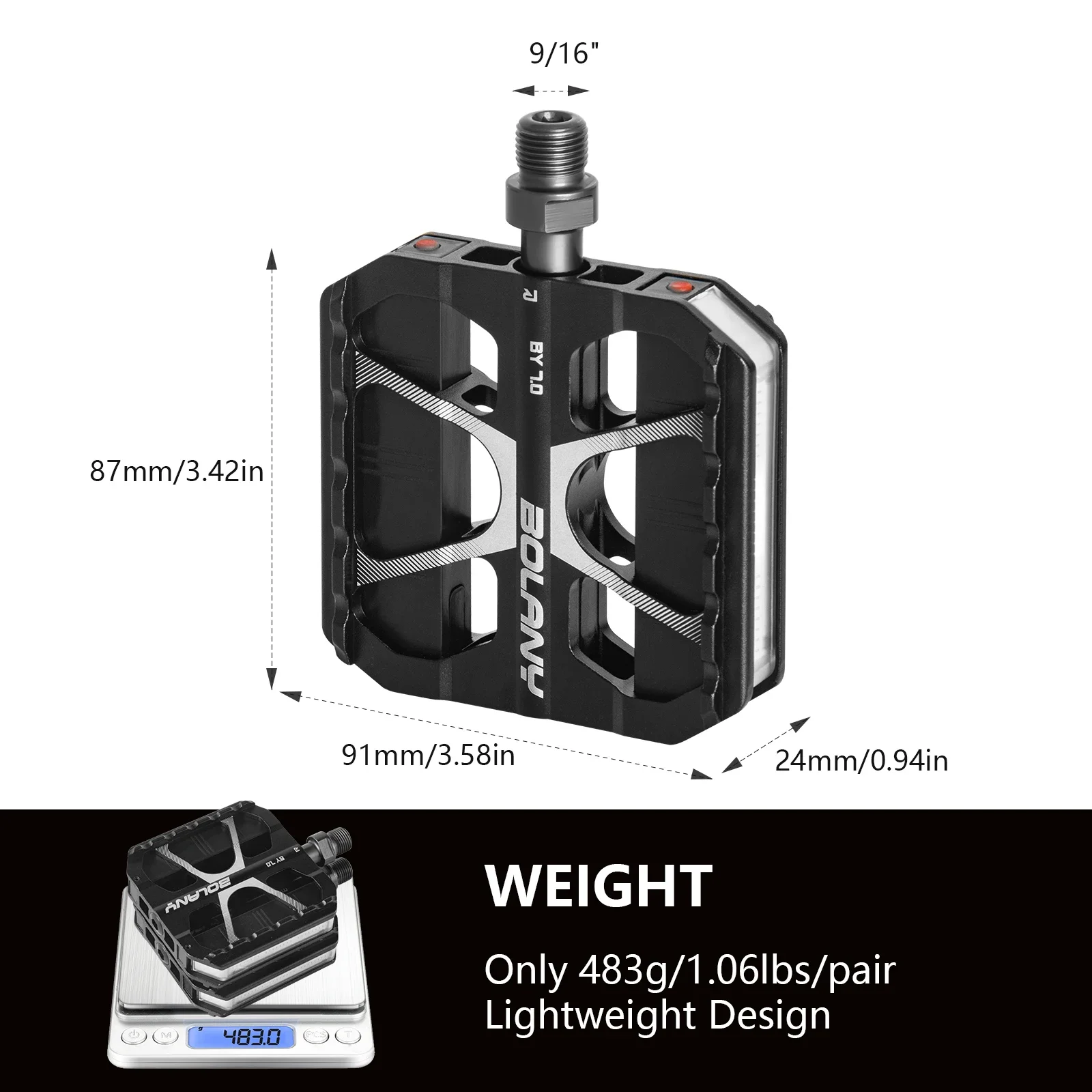 دواسات دراجة LED قابلة للتعديل من BOLANY 7.0: Al Alloy، مجوفة مضادة للانزلاق، محاملين، لركوب الدراجات الليلية MTB