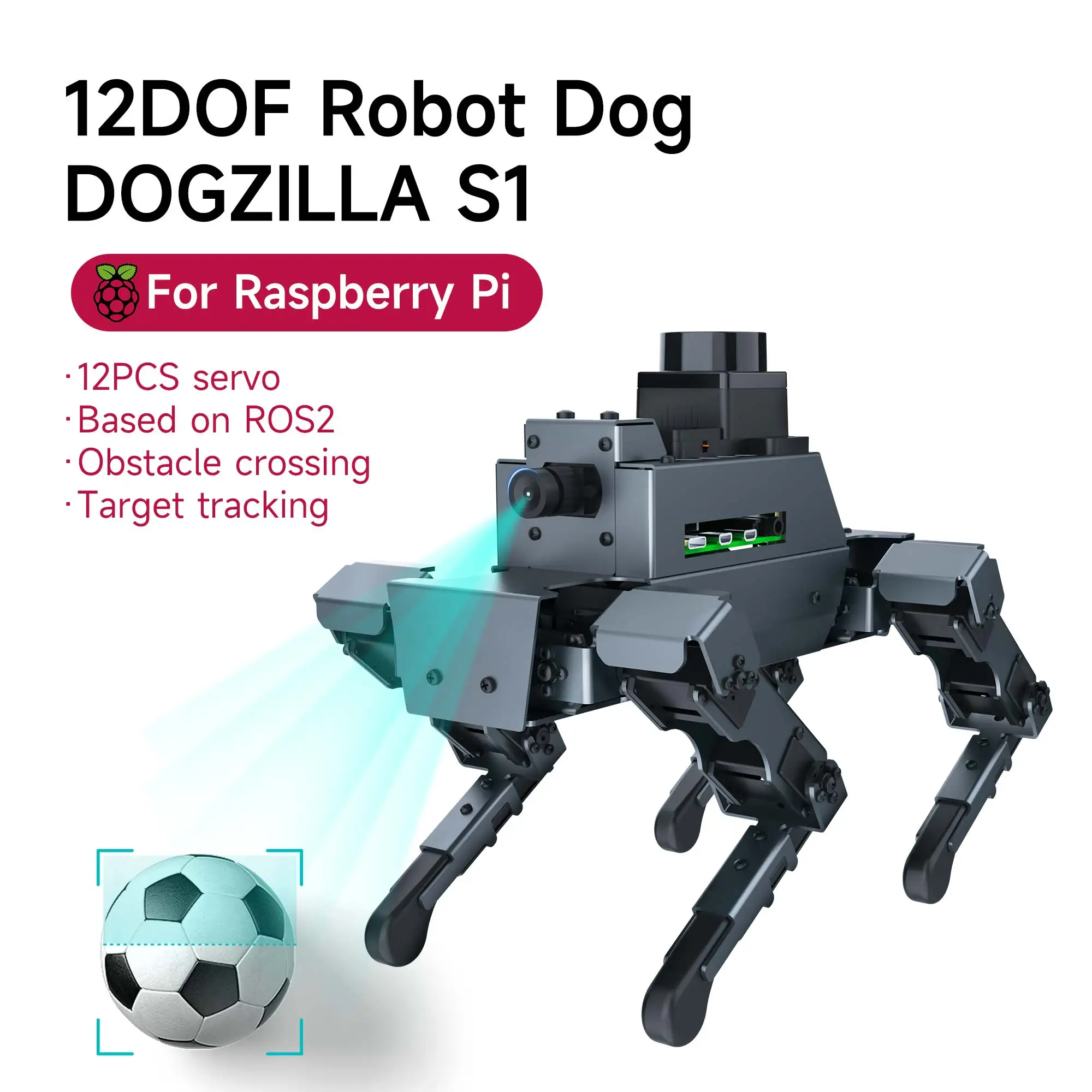 12DOF Quadruped Bionic ROS2 Robot Dog for Raspberry Pi 5 Aluminum Alloy Body 12PCS Servo 2MP Camera Support Python Programming