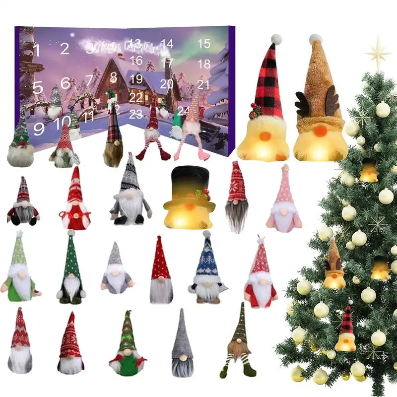 Lighted Gnome Advent Calendar 24 Days Christmas Countdown Calendar Glowing Plush Dwarf Doll Collectible Toy Christmas New Year