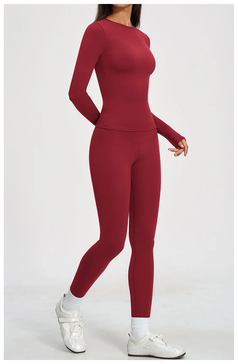 Yoga-Set 2-teilig Sportbekleidung Fitnesskleidung Yoga-Anzüge Damen Fitness-Set Trainingsanzüge Sport Langarm Crop Top Gym High Waist Leggings – Detail 26