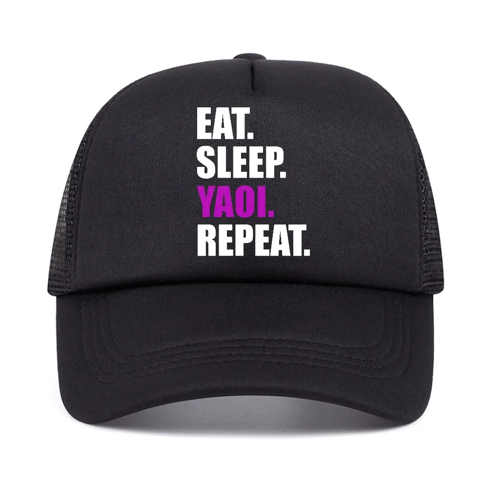 Eat Sleep Yaoi Repeat net baseball cap Manga Women's Breathable Casual hat summer outdoor casual adjustable mesh trucker hats