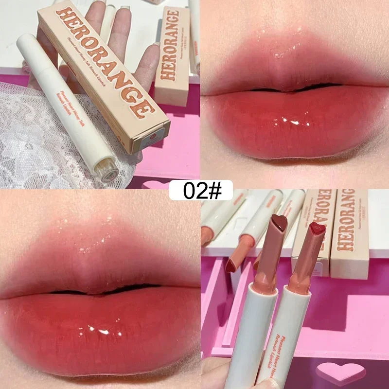 New Mirror Glass Solid Lip Glaze Water Light Heart Shape Lipstick Pen Clear Oil Jelly Lip Gloss coreano Tint Makeup Girl Cosmetic