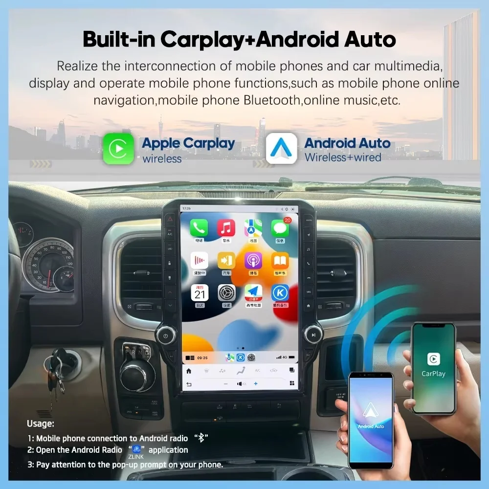 14.5 "شاشة عمودية 8 + 256G Android14 راديو السيارة ل دودج RAM1500 RAM 1500 2500 3500 2012-2018 مشغل ستيريو autoradio لتحديد المواقع نافي