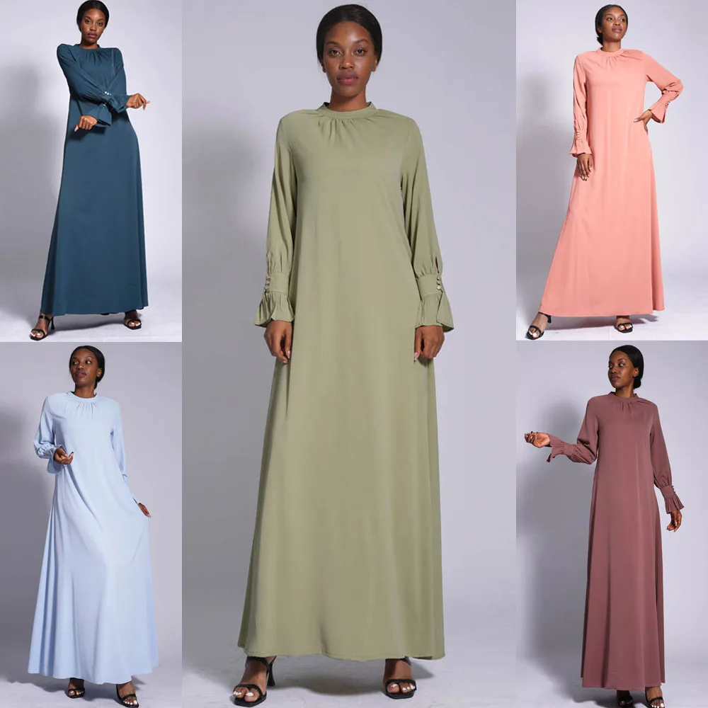 

Plain Inner Abaya Dress Long Dresses for Women Muslim Islam Dubai Turkey Robe Under Abayas Kaftan Flare Sleeve African Dress