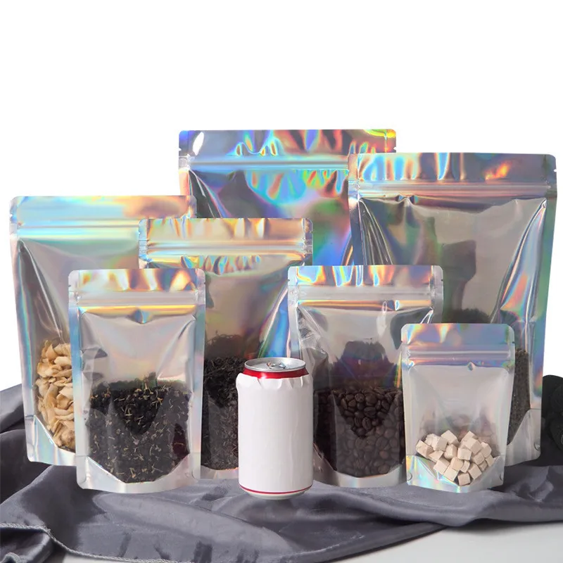 

50Pcs Laser Rainbow Ziplock Sealed Bags Snack Garment Plastic Clear Aluminum Foil Packaging