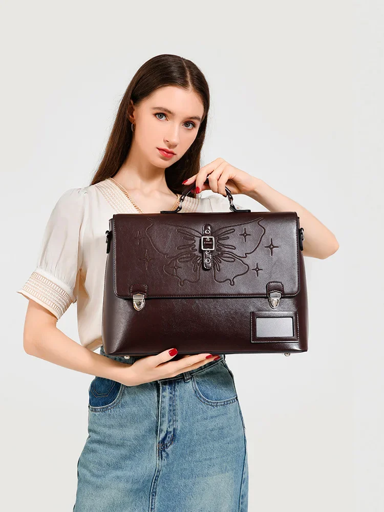 Briefcase Woman Office Luxury Bag 2024 Genuine Leather Luxury Bag Crossbody Bags Large Capacity Handbag Can Backpack