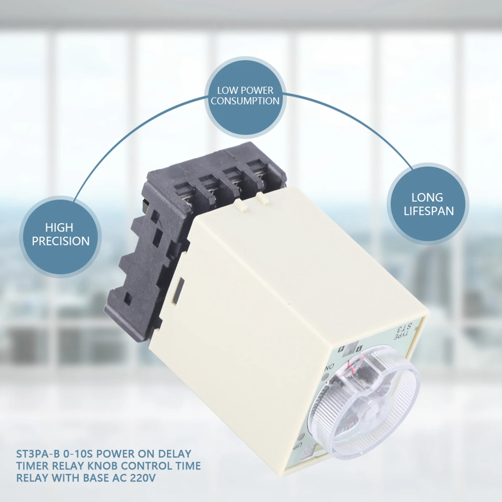 ST3PA‑B 0‑10S Power On Delay Timer Relay Knob Control Time Relay with Base AC 220V Power On Delay Timer Relay Relay