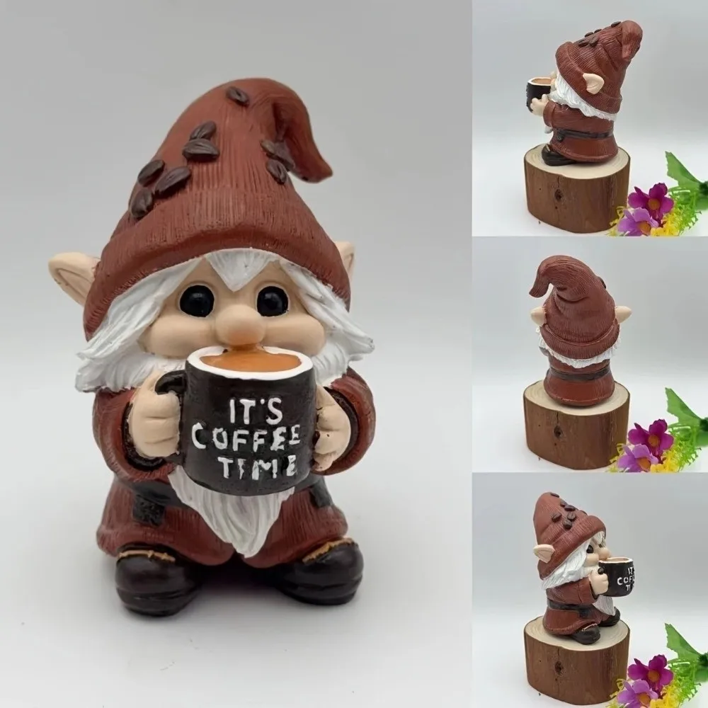 Neue handgemachte Kaffeezwerg Kaffee Thema Weihnachten Ornament Zwerg mit Kaffeetasse Harz Kaffee Mini Desktop Dekor