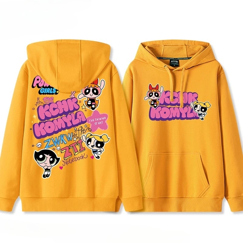لطيف هزلية Powerpuff الفتيات زهر فقاعات Buttercup طباعة زوجين معطف بقلنسوة في سن المراهقة الخريف والشتاء موضة معطف متعدد الاستخدامات