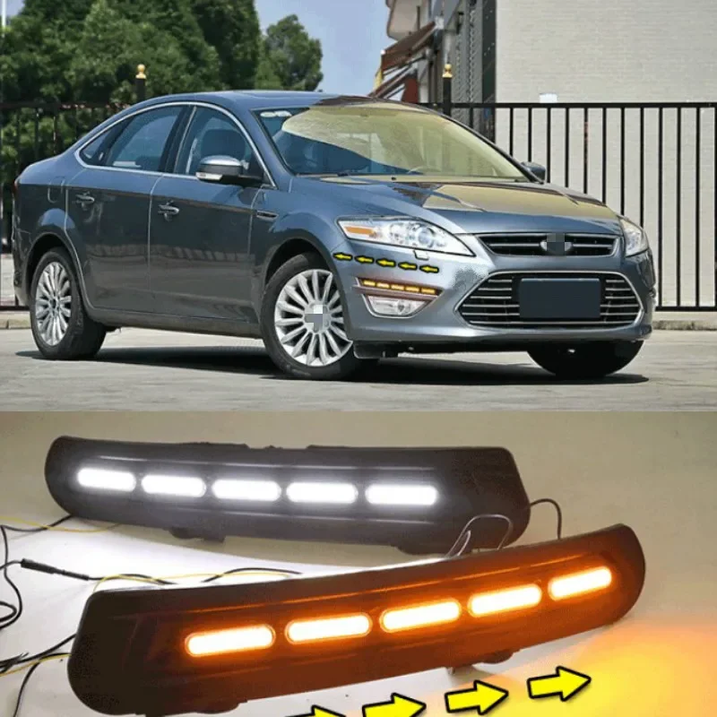 LED For Ford Mondeo 2011 2012 2013 Driving Daytime Running Light DRL fog lamp 12V Relay Daylight With Turn Yellow Signal