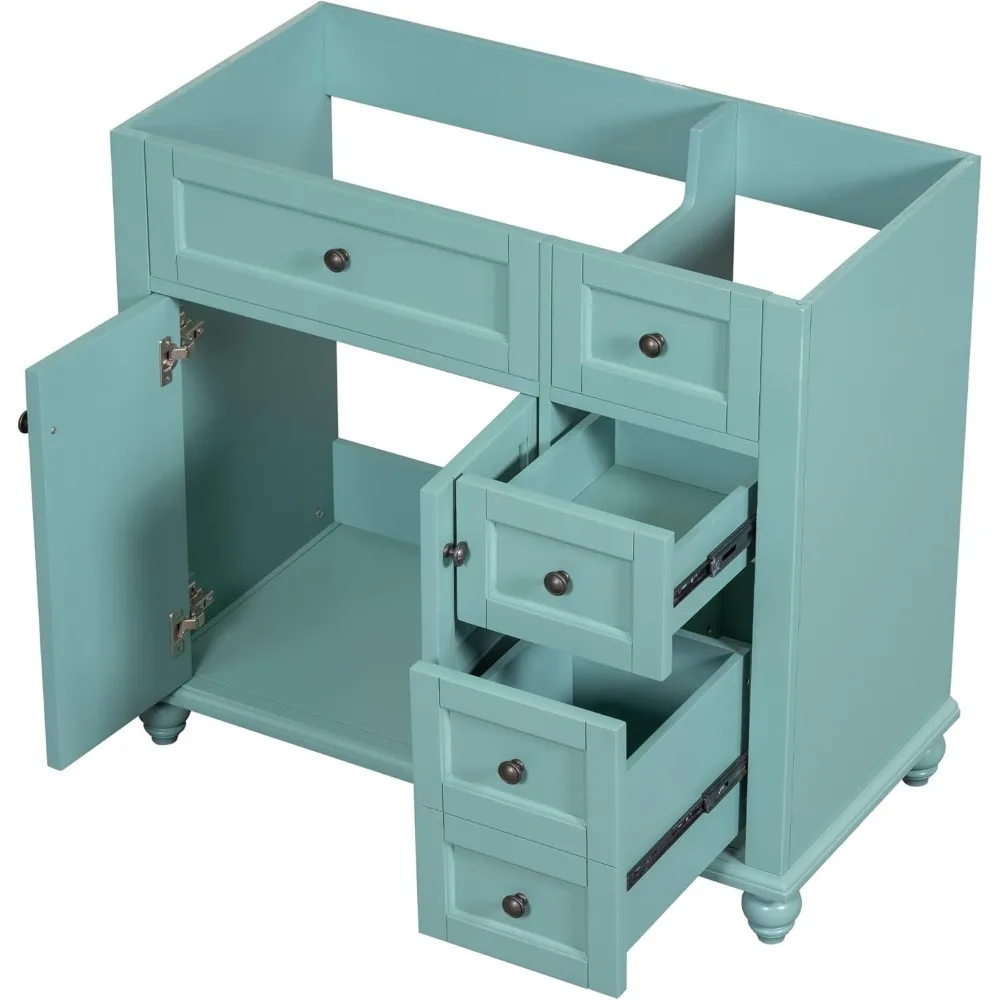 ตู้ห้องน้ำไม้สไตล์กลางศตวรรษ ขนาด 36 นิ้ว พร้อมลิ้นชัก 2 ช่อง และบานประตูแบบปิดนุ่มนวล