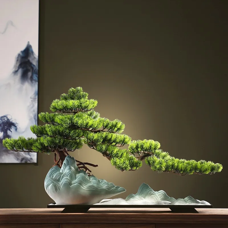 Simulation green plants welcoming pine bonsai planting corners and ornaments living room decorations Zen micro landscape