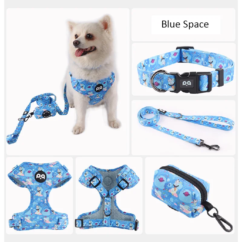 4 in 1 Dog Harness Collar Leash Set Dog Poop Holder Bag Pet Vest Harness Breathable Pet Collar Leash For Small Medium Dogs