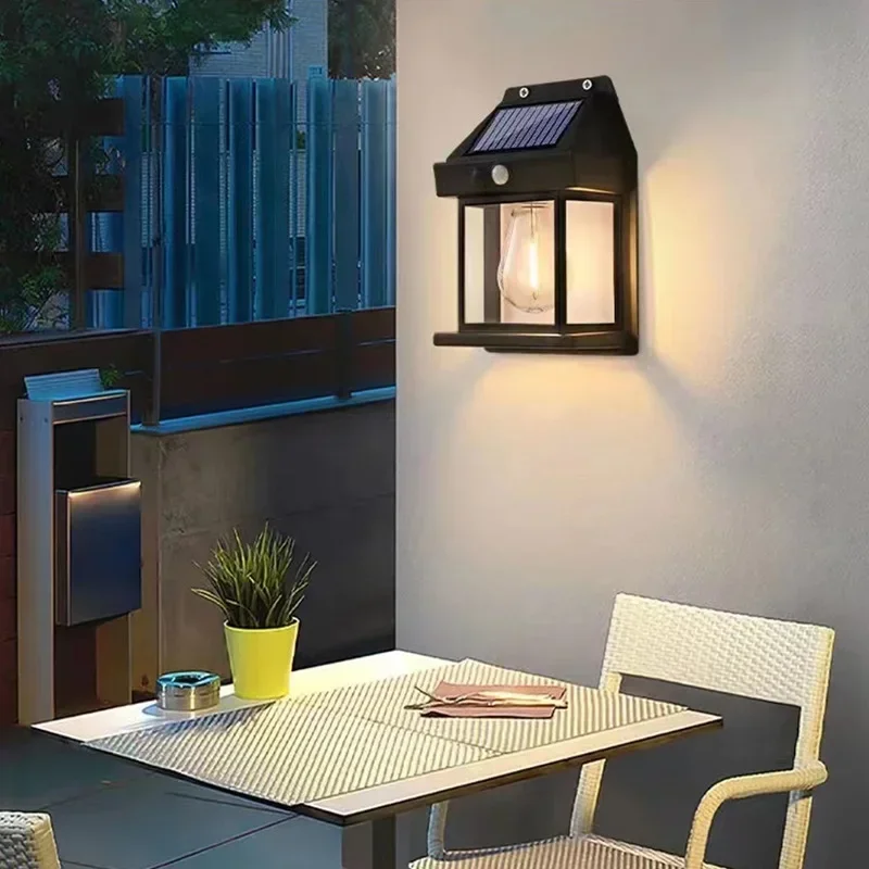 

Solar Tungsten Wall Light Outdoor 2024 Wireless Dusks to Dawns Motion Sensor LED Wall Sconce IP65 Waterproof Solar Light