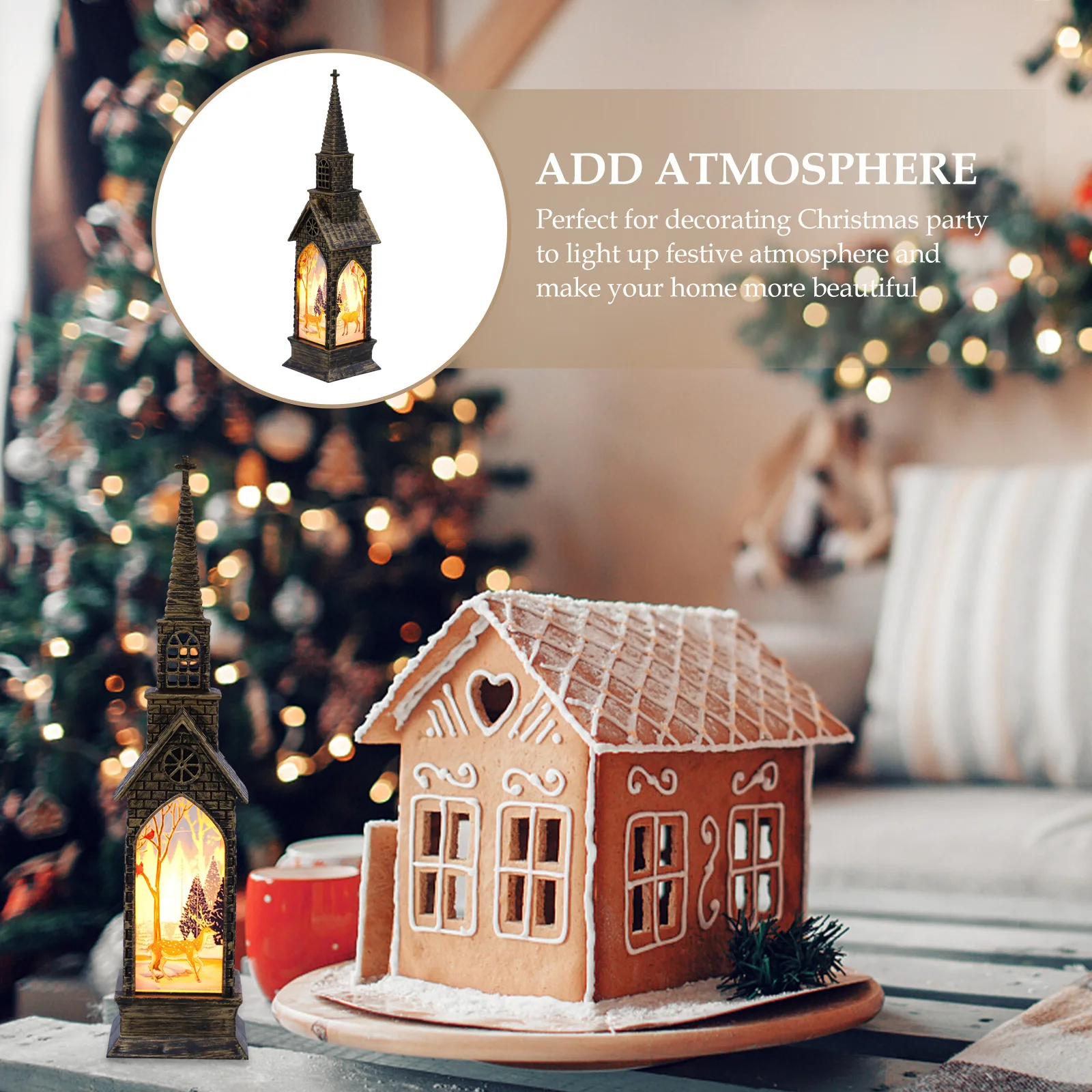 1Pcs Christmas Luminous Castle Ornament LED Lighted Table Decor for Holiday Party Home Festive Ambience Upgrade