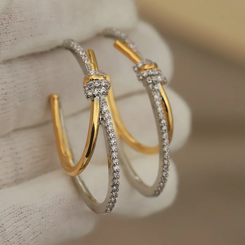 New Sight Design Crystal Knot Stud Earrings for Women Fashion Brand Jewelry Unique Zirconia Geometric Earrings