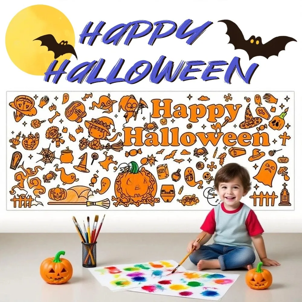 Creative Halloween Graffiti Tablecloth Handmade Cartoon Children's Drawing Tablecloth 183x76cm Waterproof Large Coloring Posters