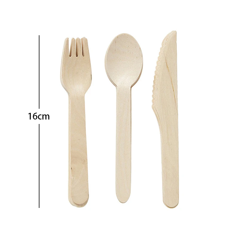 12/18pcs Birthday Party Disposable Wooden Knife Fork Spoon Set Environmentally Friendly Biodegradable Wooden Tableware