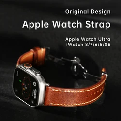 Apple Watch Luxury Cow Leather Strap For Ultra 2 49mm Band Series 9 8 7 6 5 SE 45mm 44mm 41mm 40mm Handmade Watchbands