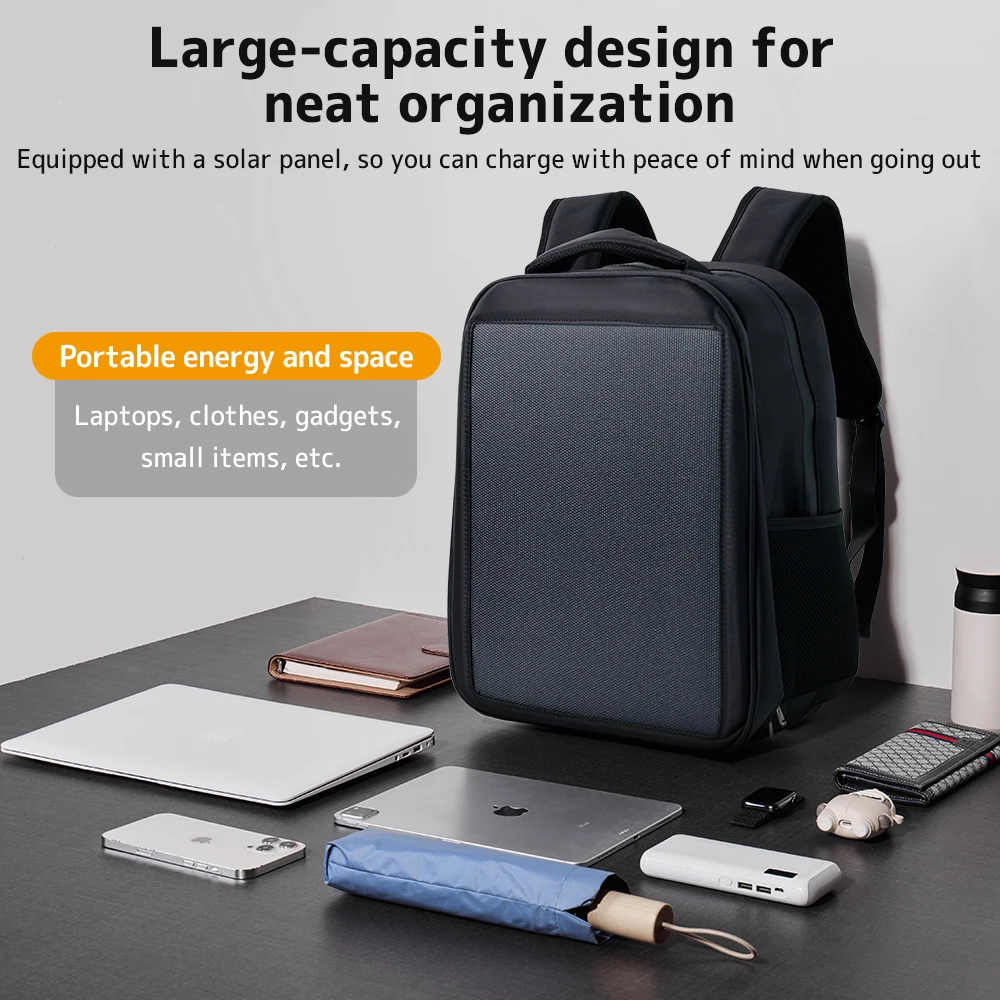 LVYUAN 20W Solar Backpack Portable Solar Charging Backpack USB Type-C Output Outdoor Hiking Camping Travel Laptop Backpack Water Resistant Large Capacity Daypack for Phone Tablet Power Bank Trekking Cycling Fishing