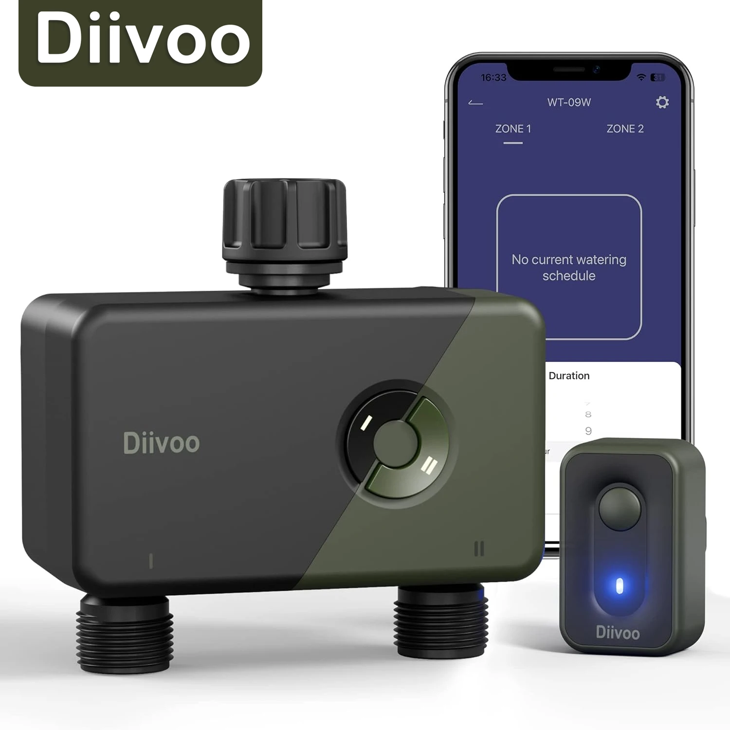 Diivoo Garten-Wasser-Timer, 2 Zonen, intelligenter WiFi-Sprinkler, automatischer Bewässerungstimer