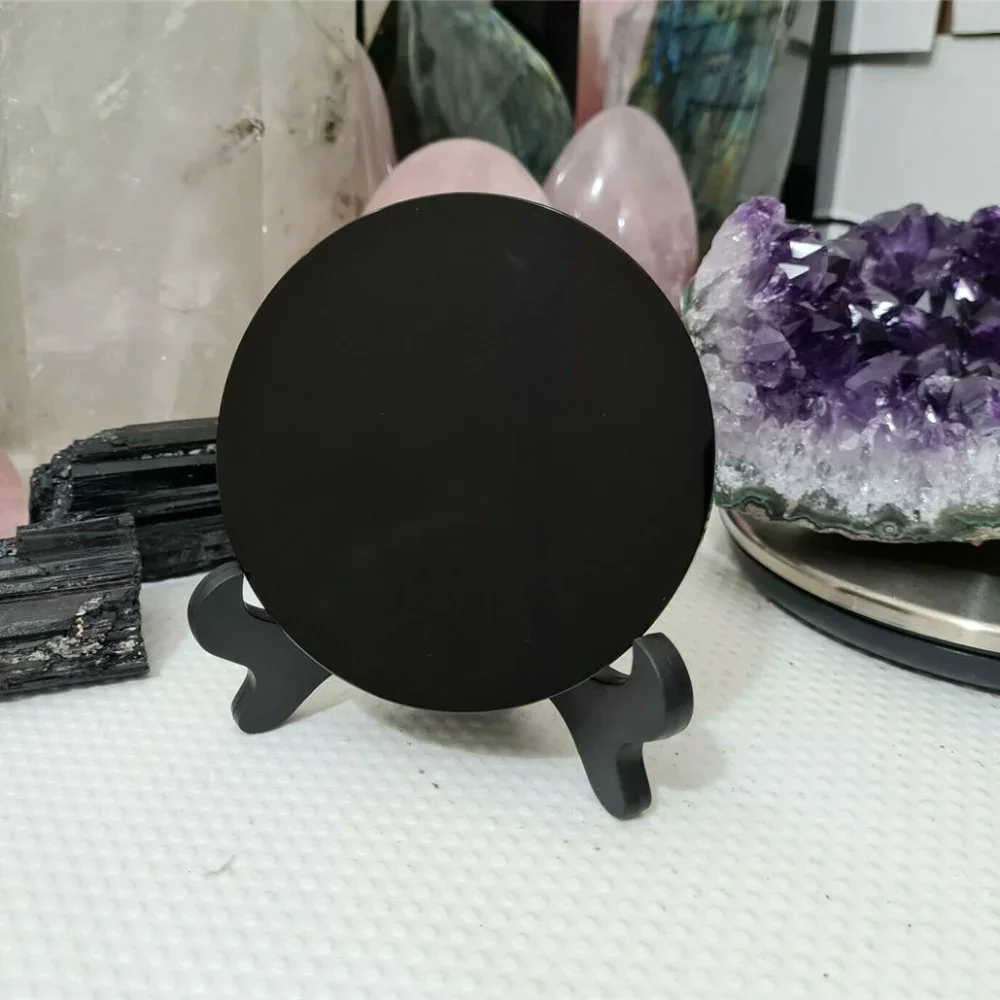 Wholesale High Quality Natural Black Obsidian Scrying Mirror Healing Crystals Stone Round 1pc - Image 4