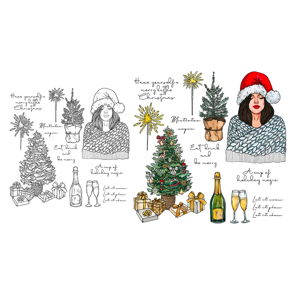 Mangocraft Boże Narodzenie Nowy Rok Wino i kobiety Przezroczysty stempel DIY Materiały do scrapbookingu Silikonowy stempel do tworzenia kartek Albumy Decor