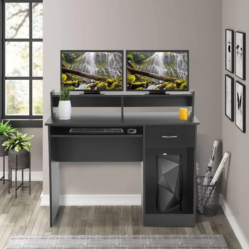 Desk, computer desk with drawer keyboard tray 43” Home study writing desk with storage shelf image 2