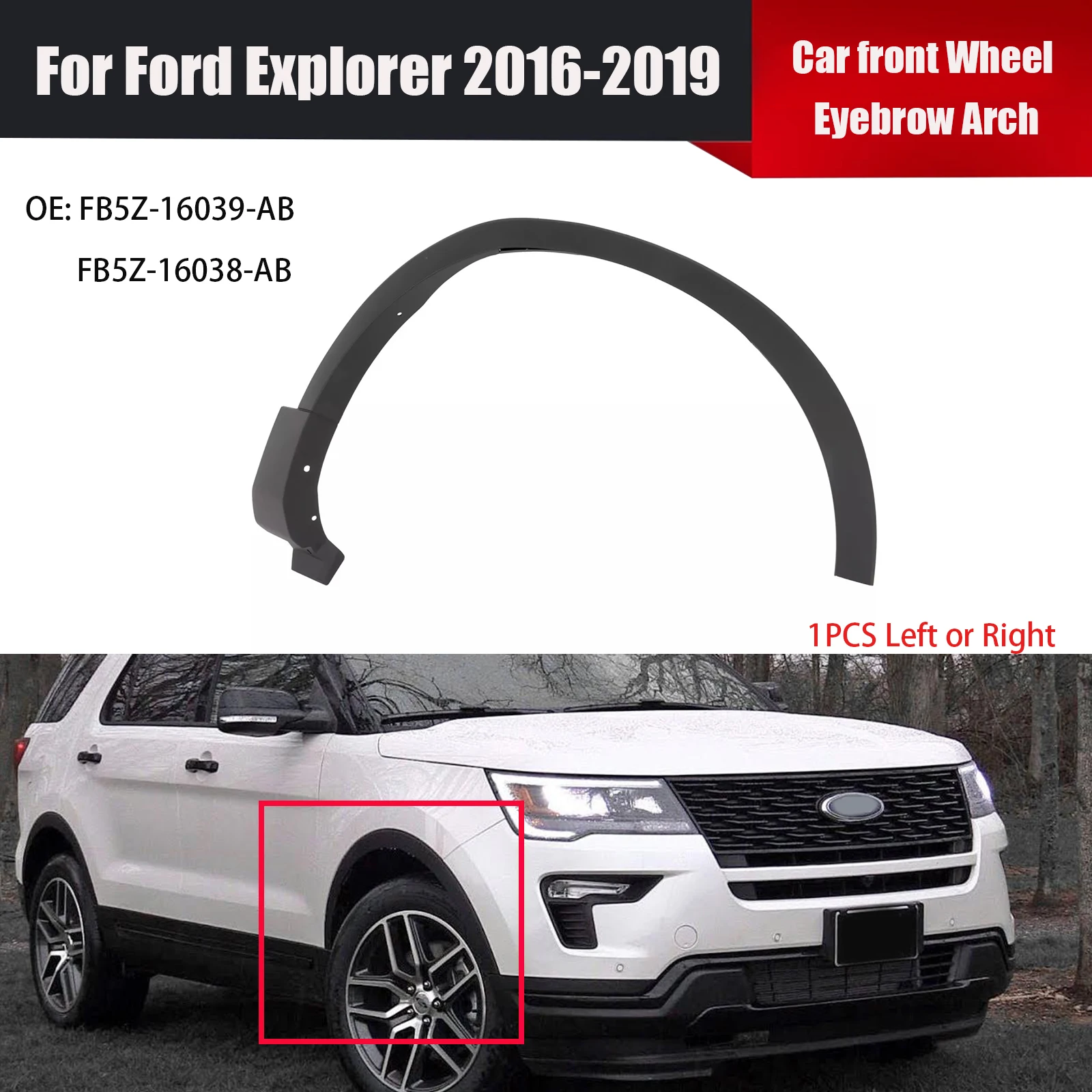 

For Ford Explorer 2016 2017 -2019 Car Front Wheel Arch Eyebrow Molding Flare Fender Mudguards Left/Right Black Replacement Part