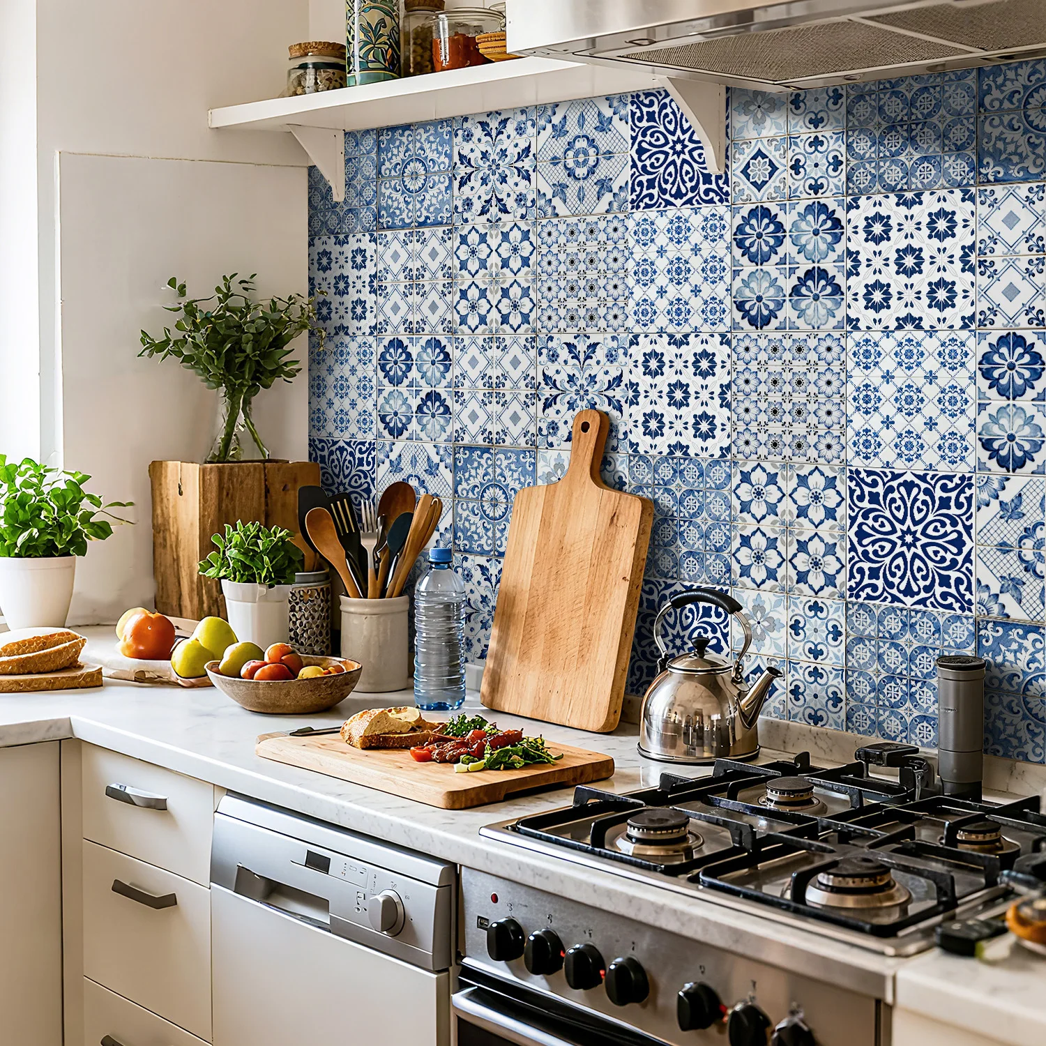 24pcs 10/15/20cm Tile Stickers,Self-adhesive Removable Wall Stickers,Wallpaper For Kitchen Bathroom Living Room Home Decoration