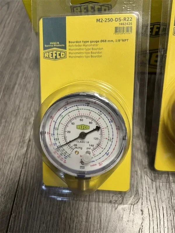 Original REFCO refrigerant pressure gauge M2-250/500-DS-R22 Freon plus fluorine gauge head