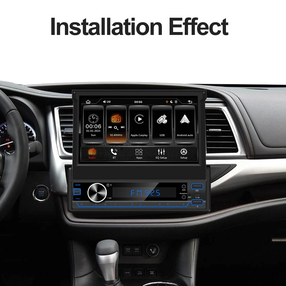 Universal 1Din Car Radio 7 Inch Electric Retractable Touch Screen MP5 Player Wireless Carplay Mirror Link Multimedia Autoradio