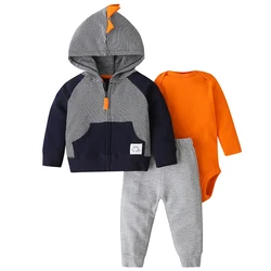 New In Spring Autumn Newborn Boy Clothes Casual Stripe Hooded Cotton Infant Coat+Bodysuit+Pants Baby Boutique Clothing BC1934