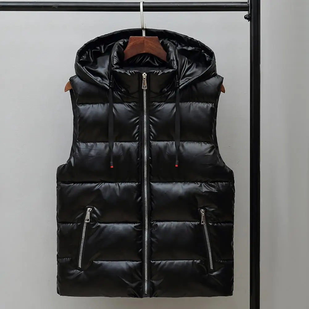 Men Quilted Vest Coat Men's Quilted Hooded Vest Coat with Drawstring Closure Sleeveless Outwear for Winter Solid Color Stand