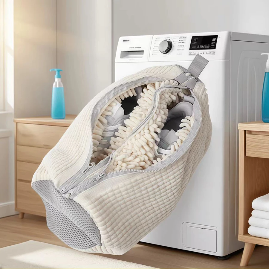 ألياف رقيق 360 ° حقيبة غسيل أحذية التنظيف المحيطي - حقيبة غسيل متينة قابلة لإعادة الاستخدام وقابلة للغسل في الغسالة مع سحاب للإغلاق (قطعة واحدة) #3