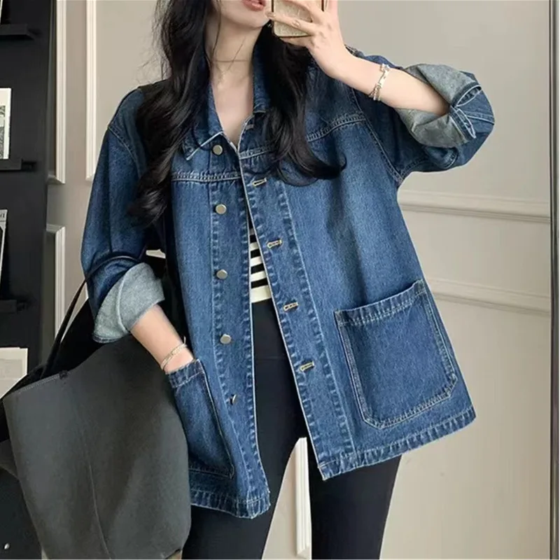 Cropped Denim Jacket Fall 2024 Fashion Classic Loose Washed Contton Blue Jeans Jacket Women Clothing New In Outwears