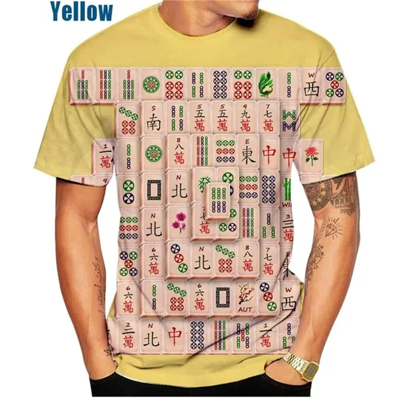 Summer Hot Sale 3D Mahjong Men'swomen's Fashion Slim T Shirt 3D Printing Short-sleeved Casual Round Neck Top Tees Men's Clothing