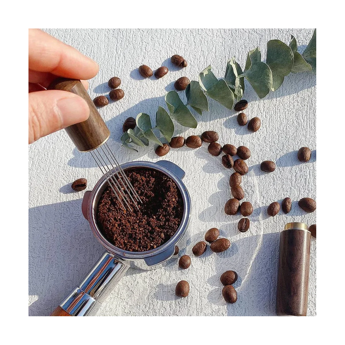 Espresso Coffee Stirrer Espresso Distribution Tool Portable Espresso Distribution Tools,6 Needles Walnut Color
