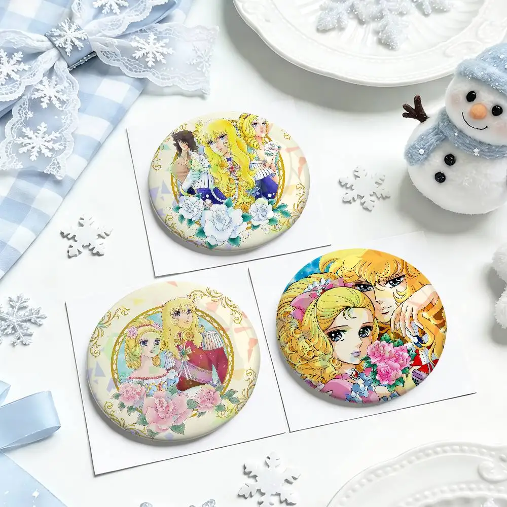 Broche de lapela redondo de folha de flandres, estilo laser, com arte de mangá e anime, tema Rosa de V.-Versailles Lady Oscar ﻿   decoração de bolsa