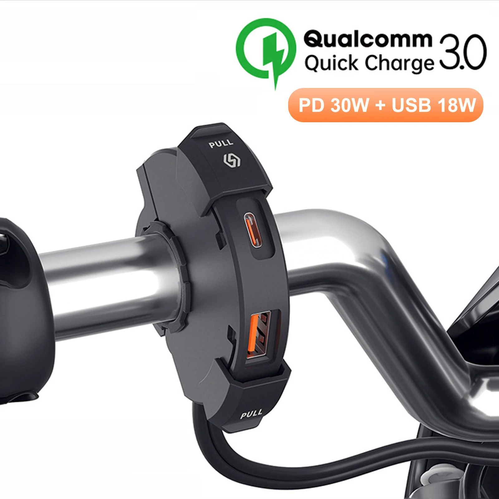 QC3.0 Motorcycle USB Charger 30W USB Fast Charger Waterproof Handlebar Mounting Bracket Charger for Bike Digital Camera Phone