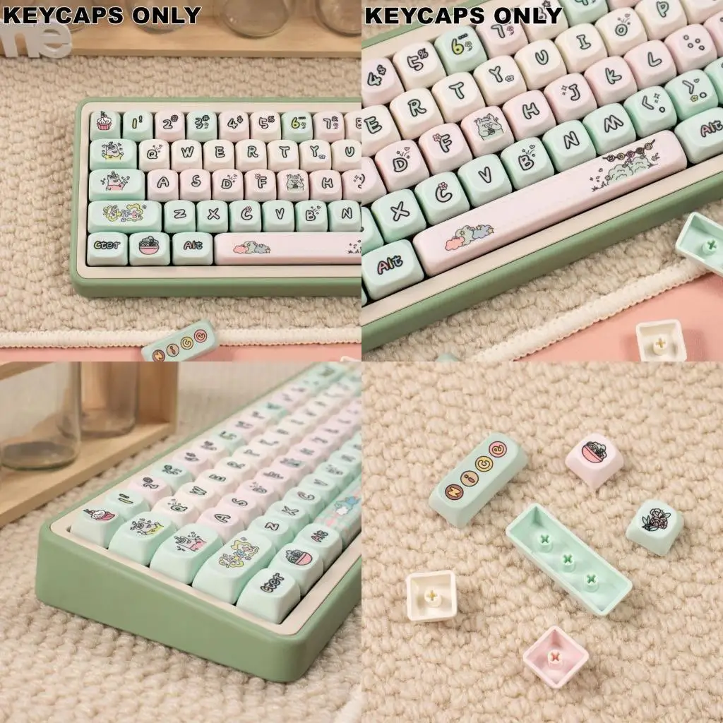 

MOA Profile Keycaps Milk Green Pig Theme Heat Subbed for Mechanical Keyboard