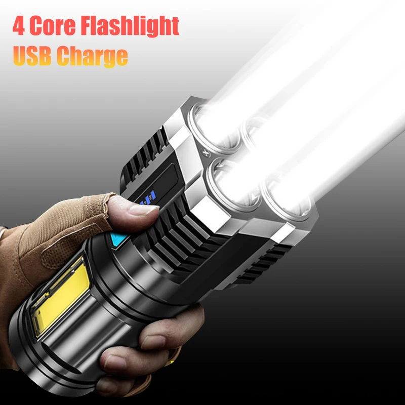 

LED Flashlights Camping Torch With 4 Lamp Beads COB Side Light USB Rechargeable Portable Spotlight 4 Lighting Mode