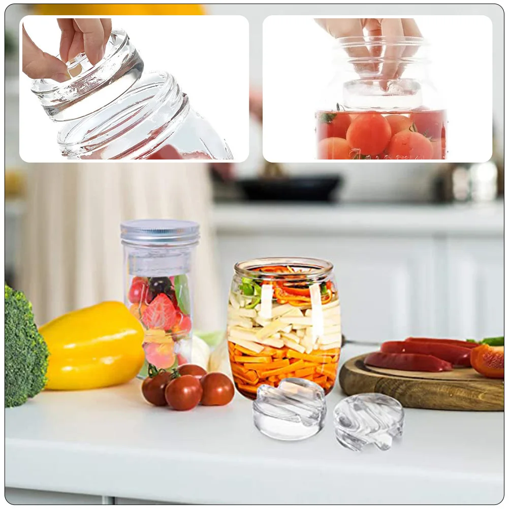 

4Pcs Airtight Fermentation Lids Leak-Proof Pickle Jar Wide Mouth Glass Weights Jar Accessories Kitchen Storage